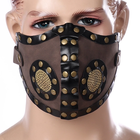 Maschera Mezza Faccia In Pelle Steampunk Retro Gotico Punk Rivetto Maschera Cosplay Per Halloween Festa Bar Accessorio