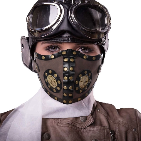 Maschera Mezza Faccia In Pelle Steampunk Retro Gotico Punk Rivetto Maschera Cosplay Per Halloween Festa Bar Accessorio