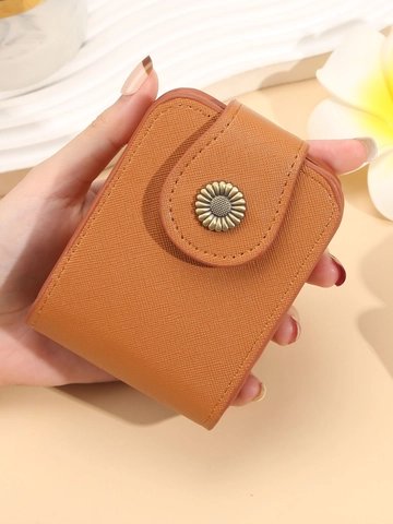 Mini Bolsa De Almacenamiento Para Lápiz Labial Cuero PU Grano Cruzado Espejo Integrado Cierre Metálico Girasol Retro Neceser Maquillaje