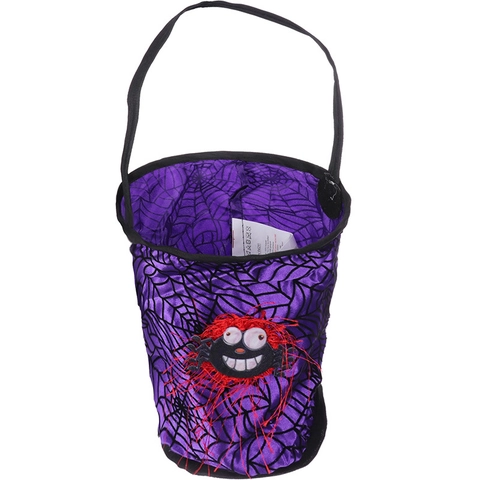 Bolsa De Caramelos De Halloween Morada Tela De Araña Bolsa De Truco O Trato Con Decoración De Araña De Peluche Regalo Fiesta