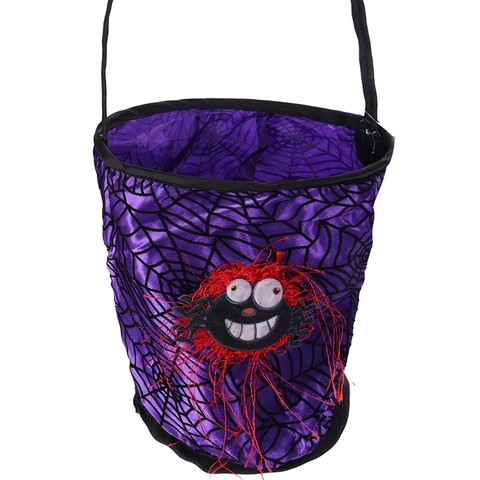 Bolsa De Caramelos De Halloween Morada Tela De Araña Bolsa De Truco O Trato Con Decoración De Araña De Peluche Regalo Fiesta