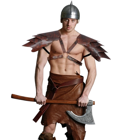 Medieval Viking Faux Leather Shoulder Armor Retro Pauldrons With Metal Rivets For Halloween Cosplay Costume Party