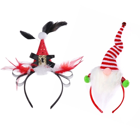 Cerchietti di Natale per Adulti Bambini Babbo Natale Gnomo Cappello a Righe Cerchietto con Piume Paillettes Campanelli Accessori per Capelli per Festa di Natale