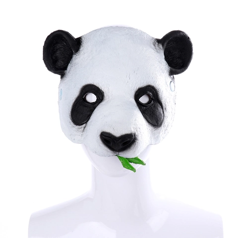 Realistische Panda Maske Tier Cosplay Kostüm Requisite PU Schaum Kopfmaske Mit Grünem Bambusblatt Für Halloween Karneval Party