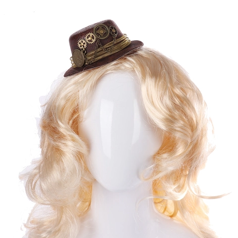 Steampunk Mini Top Hat Hair Clip With Alloy Gears And Chain Retro Gothic Party Cosplay Headwear For Women Girls