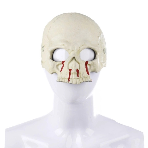 Halloween Skull Half Face Mask Horror Bleeding Blood Splatter Bone Texture PU Plastic Cosplay Carnival Masquerade