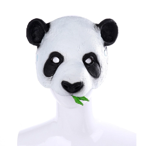 Realistische Panda Maske Tier Cosplay Kostüm Requisite PU Schaum Kopfmaske Mit Grünem Bambusblatt Für Halloween Karneval Party