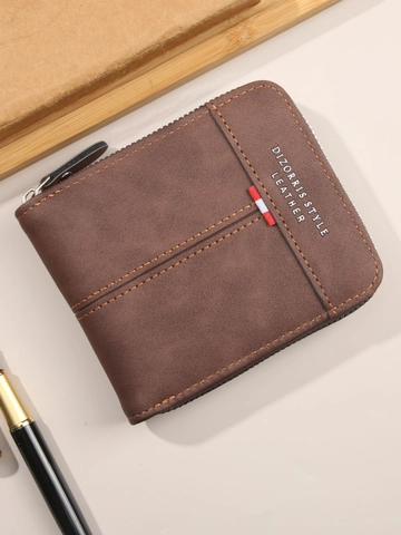 Men's PU Leather Zip Around Short Wallet Retro Multi-Card Slot Horizontal Purse Minimalist Daily Business Cash Holder