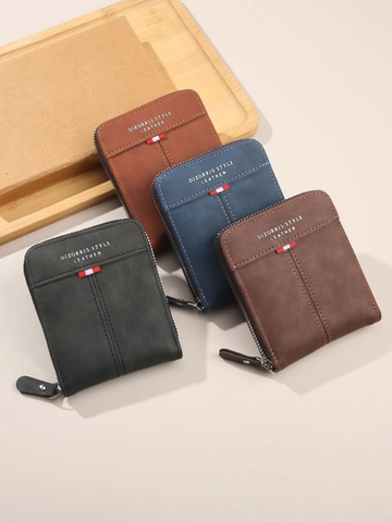 Men's PU Leather Zip Around Short Wallet Retro Multi-Card Slot Horizontal Purse Minimalist Daily Business Cash Holder