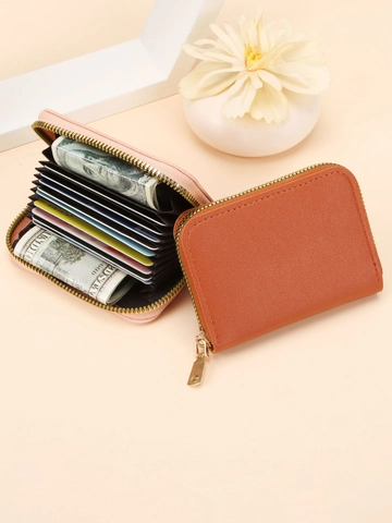 Porte-cartes à la Mode en Cuir PU Texture Litchi Anti-fraude RFID Style Accordéon Mini Portefeuille Avec Fermeture Éclair