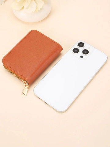 Porte-cartes à la Mode en Cuir PU Texture Litchi Anti-fraude RFID Style Accordéon Mini Portefeuille Avec Fermeture Éclair