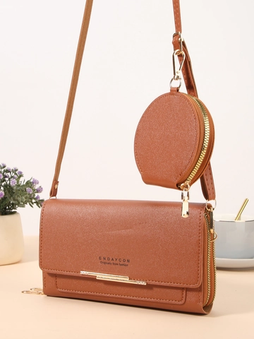 Sacoche Bandoulière Téléphone Femme Long Portefeuille Cuir PU Avec Petit Porte-monnaie Rond Fermeture Éclair Dorée