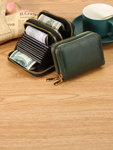 RFID Blocking Card Holder Wallet For Women Double Zipper PU Leather Large Capacity Accordion Style Credit Card Organizer