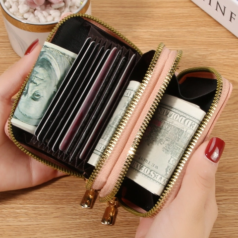 Porte-cartes Accordéon à Double Fermeture Éclair Grande Capacité Portefeuille en Cuir PVC Fonction Antivol Homme Femme Quotidien