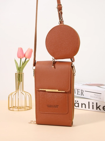 Bolso Bandolera Para Teléfono Móvil Con Pantalla Táctil Cuero PU Cartera Multifuncional Con Monedero Redondo Para Mujer