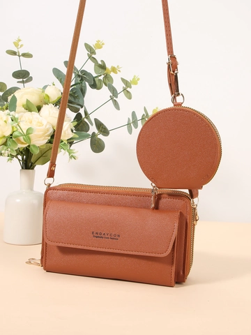 Women PU Leather Mobile Phone Crossbody Bag Double Zipper Long Wallet Purse With Small Round Pouch Daily Shoulder Bag