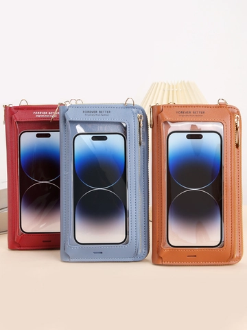 Damen PU-Leder Touchscreen-Handytasche Umhängetasche Brieftasche Mit Rundem Münzfach Verstellbarem Riemen Urban Style