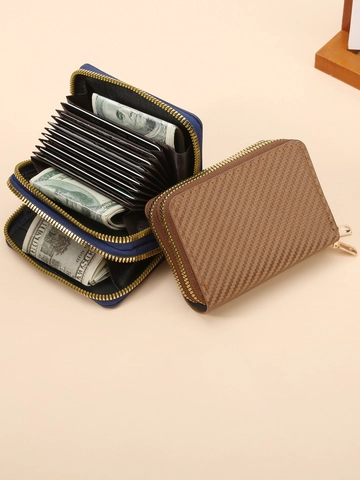 Carbon Fiber Texture RFID Blocking Double Zipper Card Holder Unisex Large Capacity Accordion Credit Card Wallet Portable Pouch