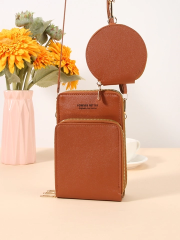 Bolso para Teléfono Cruzado de Cuero PU de Moda para Mujer Gran Capacidad Triple Cremallera Pantalla Táctil Con Monedero Redondo