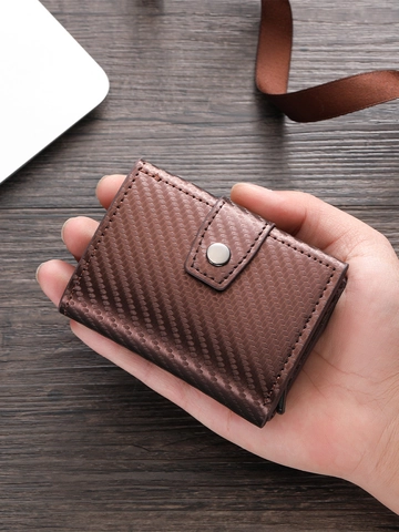 Porta Carte Uomo Pelle PU Carbonio Protezione RFID Portafoglio Sottile Pop Up Automatico Custodia Alluminio Business