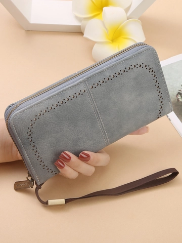 Damen Geldbörse Lang RFID Schutz PU Leder Große Kapazität Clutch Handy Tasche Durchbrochenes Design Mit Handschlaufe