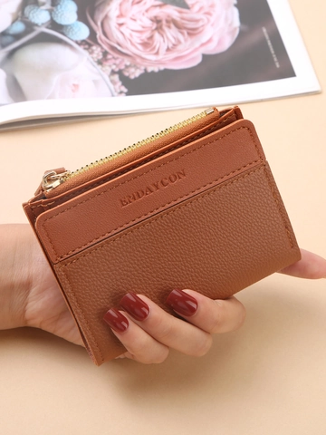 Damen Kurze Brieftasche PU Leder Litschimuster Mehrere Kartenfächer Reißverschluss Münzfach Kompakte Kleine Geldbörse Für Alltag
