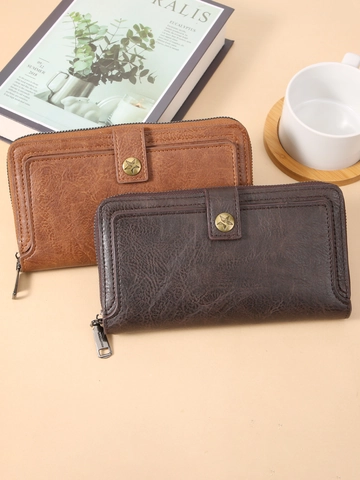 Long Wallet Herren PU Leder Retro Vintage Stil Große Kapazität Mit Reißverschluss Und Sternschnalle Kartenhalter Clutch