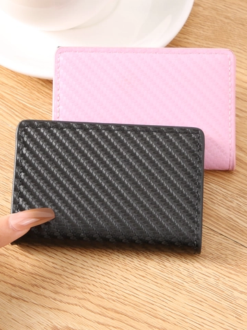 Porte-cartes Minimaliste Texture Fibre de Carbone Cuir PU Alliage d'Aluminium Pop-Up Portefeuille Mince pour Affaires Homme Femme