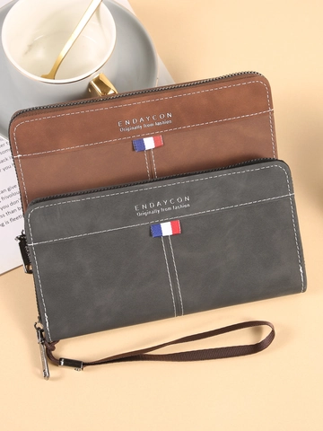 Herren Geldbörse Lang Reißverschluss Matt PU Leder Vintage Casual Clutch Mit Handschlaufe Kartenfächer Handytasche