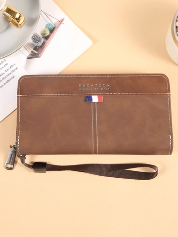 Herren Geldbörse Lang Reißverschluss Matt PU Leder Vintage Casual Clutch Mit Handschlaufe Kartenfächer Handytasche