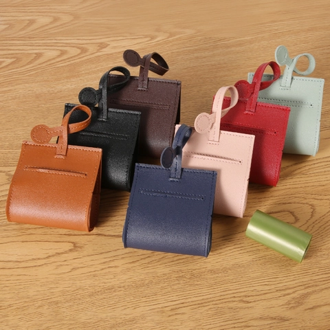 Portable PU Leather Pet Poop Bag Holder For Dog Walking Waste Bag Dispenser With Hanging Buckle Outdoor Pet Supplies
