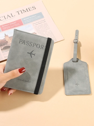 PU Leather RFID Blocking Passport Holder And Luggage Tag Set Airplane Embossed Travel Wallet Document Organizer For Men Women