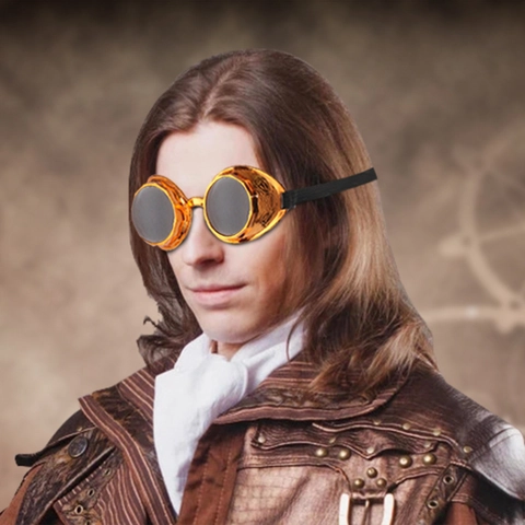 Steampunk Goggles Retro Round Glasses Plastic Frame Cyberpunk Cosplay Costume Party Accessory Adjustable Strap Vintage