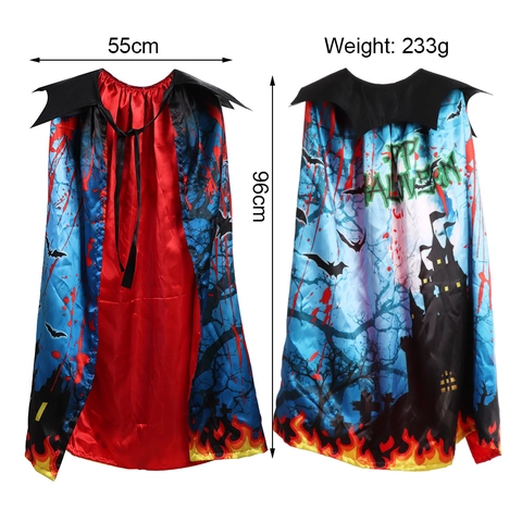 Mantello Halloween Bambini Costume Cosplay Stampa Fronte Retro Pipistrello Castello Collo Alto Poliestere Raso Oggetti Scena