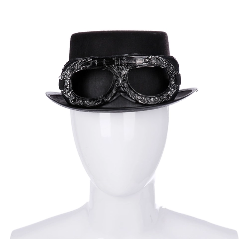 Retro Steampunk Black Top Hat With Relief Carved Goggles For Halloween Cosplay Party Masquerade Costume Accessory For Adult Unisex