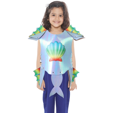 Kinderen Zeemeermin Krijger Leer Harnas Kostuum Iriserende Visschub Schelp Halloween Cosplay Party Outfit