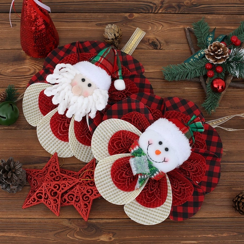 Christmas Hanging Decoration Santa Claus Snowman Buffalo Plaid Plush Fabric Ornament With Glitter Star Wall Window