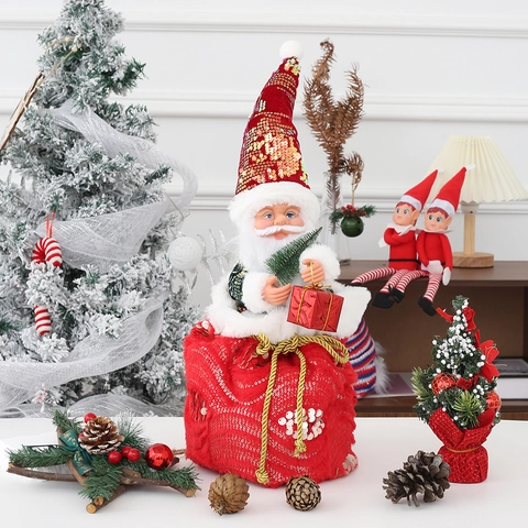 Peluche De Papá Noel Bailarín Musical Con Sombrero De Lentejuelas Rojas Adorno De Escritorio Animado De Navidad Decoración Festiva