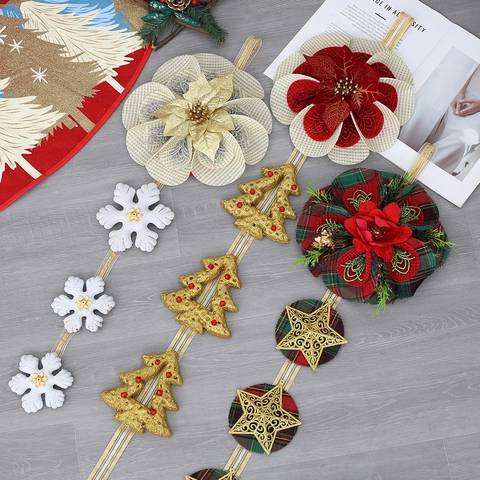 Decoración Colgante De Pared De Navidad Flor De Tela Brillo Estrellas Copos De Nieve Árboles Hogar Escalera Adorno Pastoral