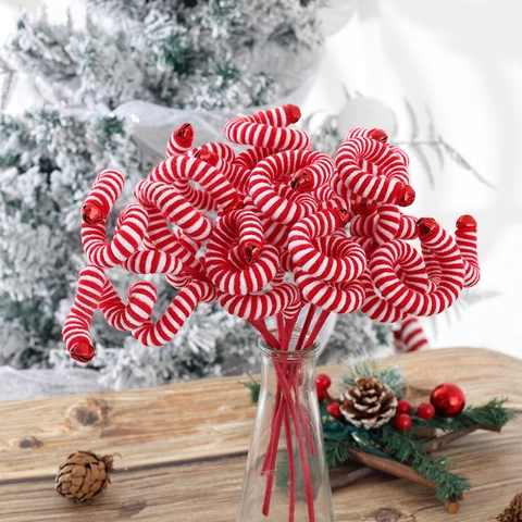 Decoración Navidad Rama Espiral Rayas Rojo Blanco Con Cascabeles Felpa Bricolaje Adornos Árbol Copete Festivo