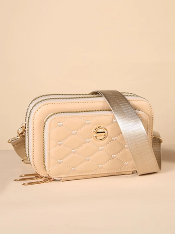 Women Heart Quilted Crossbody Bag Multiple Zipper Layers Small Square Bag PU Leather Fashion Mobile Phone Bag Shoulder Bag