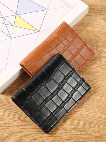 Krokodilmuster PU Leder Damen Zweifach Gefaltet Kleine Brieftasche Retro Kartenhalter Fotofach Metall Druckknopf Tragbar