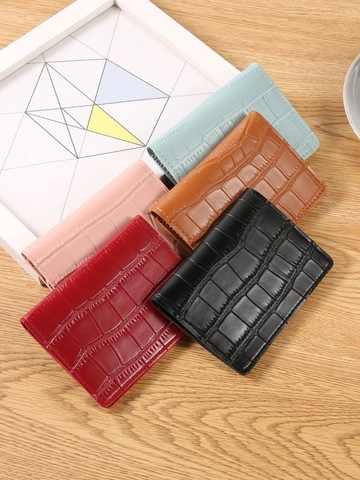 Krokodilmuster PU Leder Damen Zweifach Gefaltet Kleine Brieftasche Retro Kartenhalter Fotofach Metall Druckknopf Tragbar