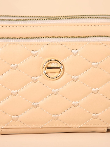 Women Heart Quilted Crossbody Bag Multiple Zipper Layers Small Square Bag PU Leather Fashion Mobile Phone Bag Shoulder Bag