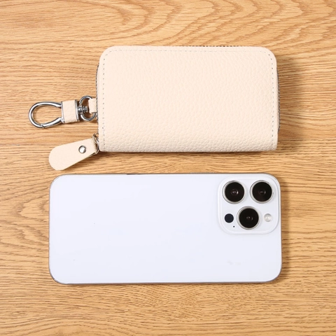 Schlüsseletui PU Leder Kieselmaserung Multifunktionale Reißverschlusstasche Mit Metallhaken Kartenfächern Minimalistischer Organizer
