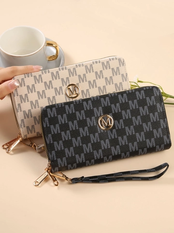 Cartera Larga Mujer Estampado Monograma Bolso De Mano Cremalleras Múltiples Gran Capacidad Cuero Sintético Con Correa De Muñeca