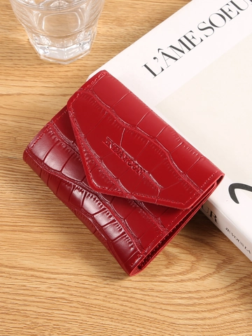 Women Mini Crocodile Pattern Card Holder Slim PU Leather Envelope Wallet Small Coin Purse With Multiple Card Slots Casual Clutch