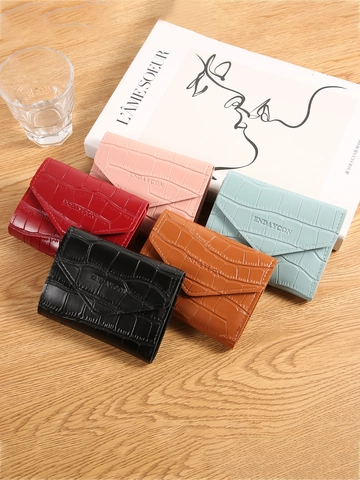 Women Mini Crocodile Pattern Card Holder Slim PU Leather Envelope Wallet Small Coin Purse With Multiple Card Slots Casual Clutch