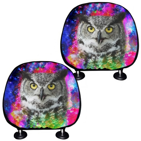 Universal Car Seat Headrest Covers Elastic Polyester Fabric Owl Wolf Eagle Galaxy Pattern Interior Decoration Protectors