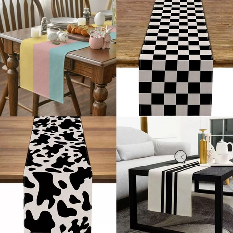 Camino de Mesa de Lino con Rayas Moderno Para Mesa de Comedor Mantel Decorativo de Lino Para Fiestas Bodas Sala de Estar Hogar